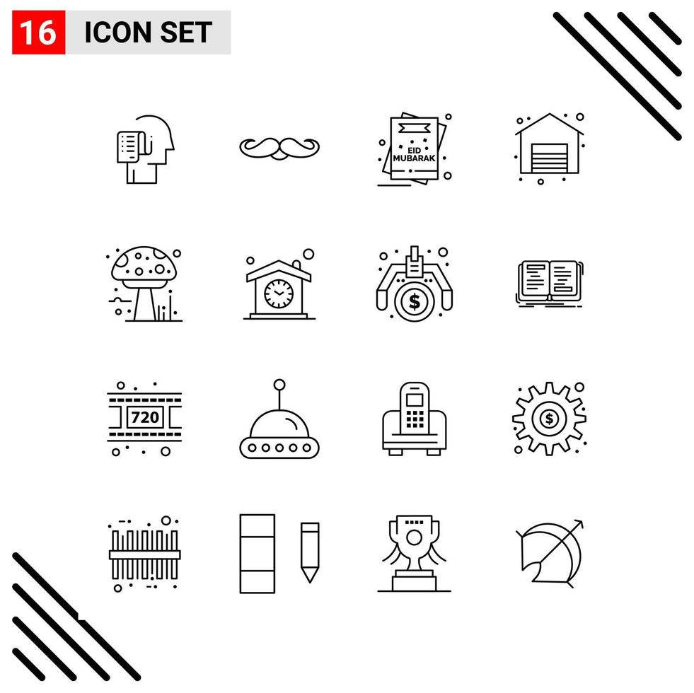 Pixle Perfect Set of 16 Line Icons Outline Icon Set for Webite Designing and Mobile Applications Interface vector