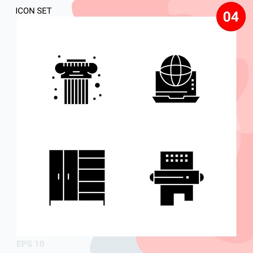 Vector Pack of 4 Icons in Solid Style Creative Glyph Pack isolated on White Background for Web and Mobile