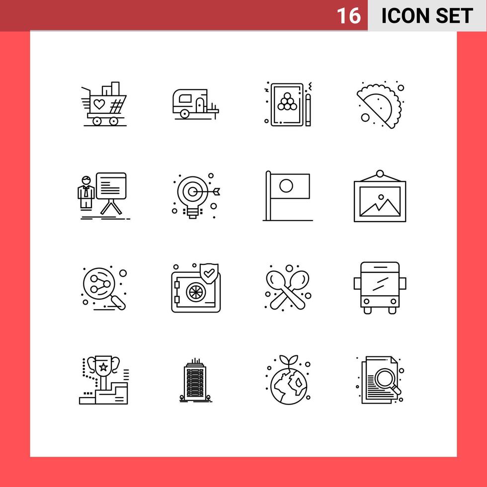 Set of 16 Commercial Outlines pack for chart presentation billiard celebration day food Editable Vector Design Elements