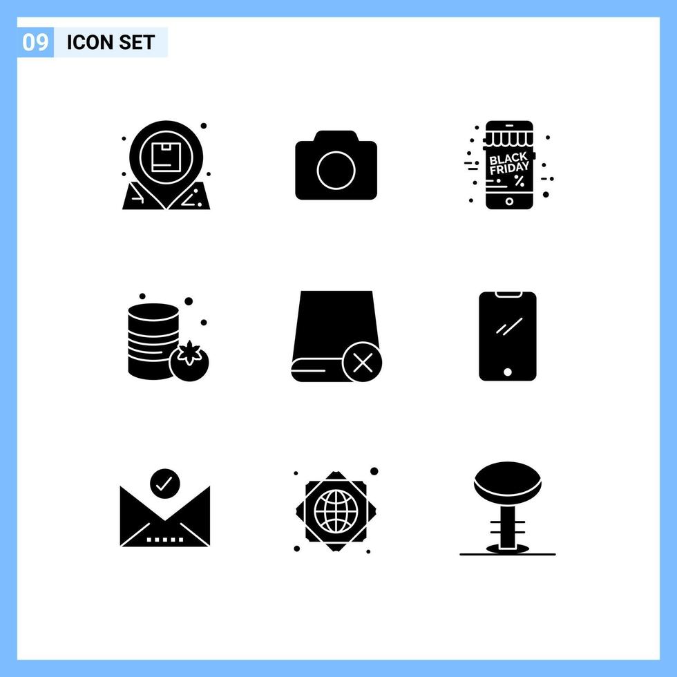 User Interface Pack of 9 Basic Solid Glyphs of devices vegetable ui supermarket discount Editable Vector Design Elements