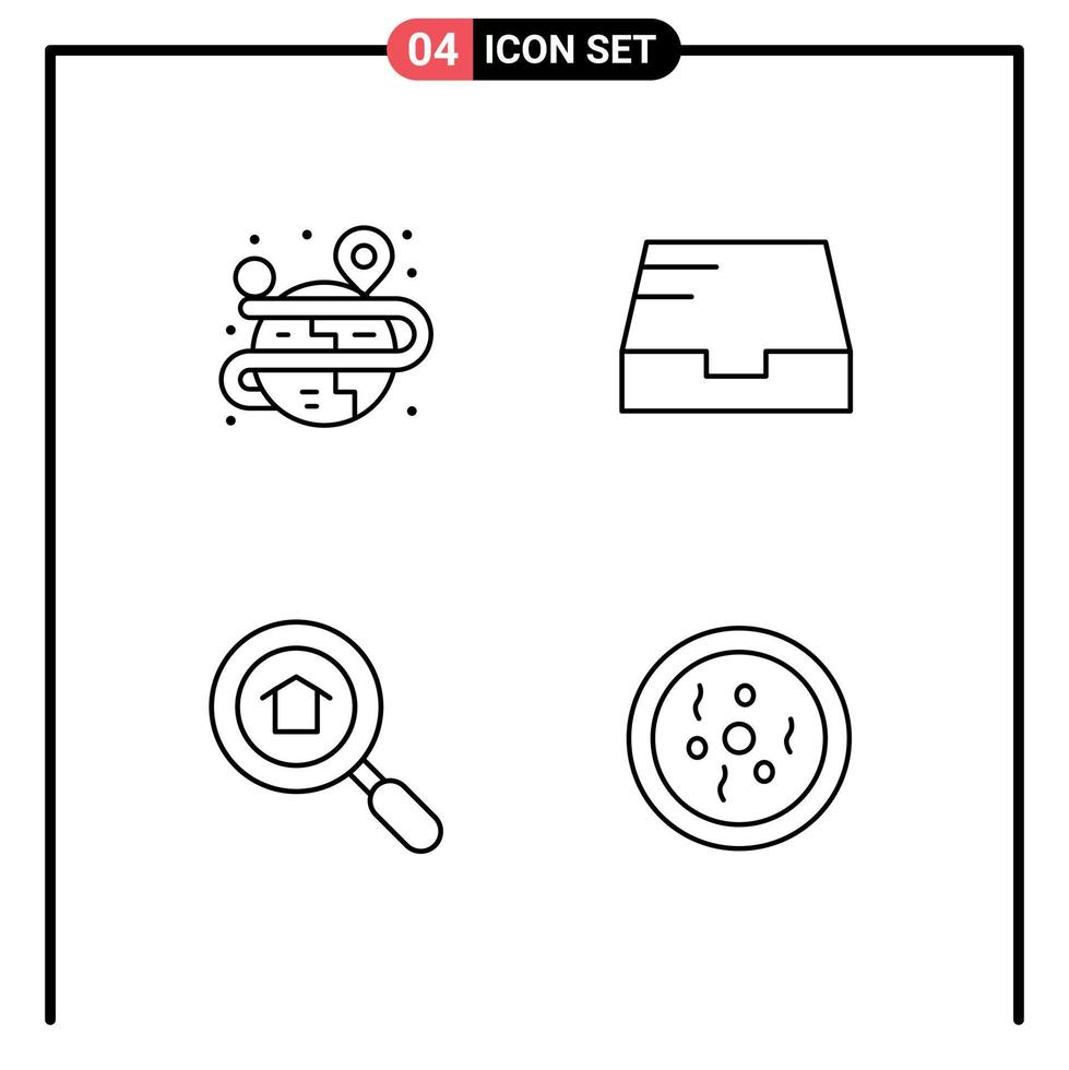 Stock Vector Icon Pack of 4 Line Signs and Symbols for creative search map mailbox dish Editable Vector Design Elements