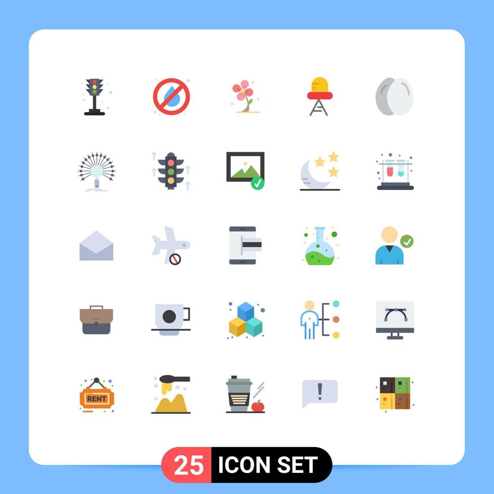 Editable Vector Line Pack of 25 Simple Flat Colors of life chicken floral light diode Editable Vector Design Elements