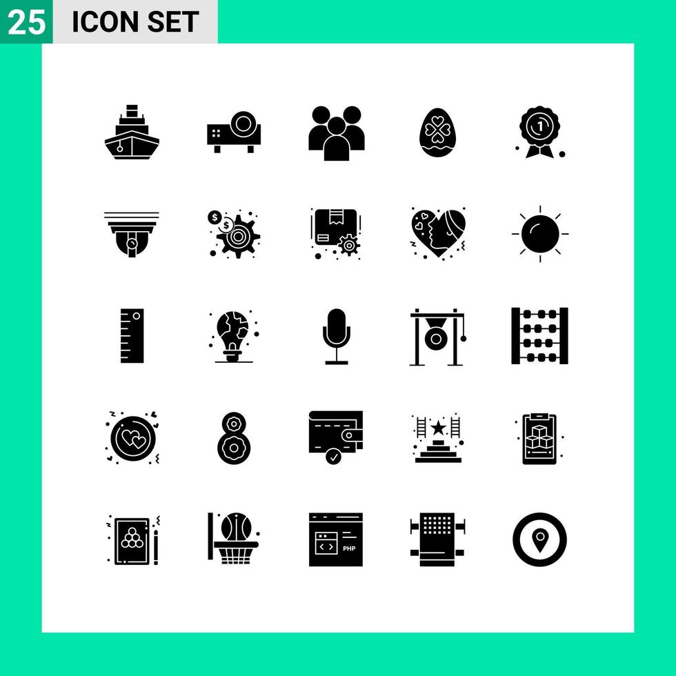 Modern Set of 25 Solid Glyphs Pictograph of heart egg slide projector team management Editable Vector Design Elements