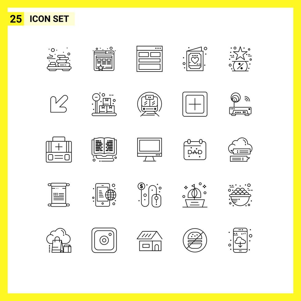 paquete de iconos de vector de stock de 25 signos y símbolos de línea para elementos de diseño de vector editables de tarjeta linda de contacto de invitación negra