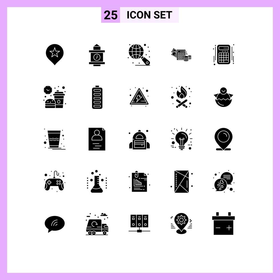 Solid Glyph Pack of 25 Universal Symbols of break interface search interaction balance Editable Vector Design Elements