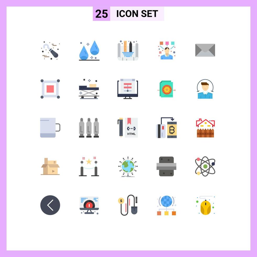 25 Universal Flat Color Signs Symbols of board mail blueprint designing designer editor Editable Vector Design Elements