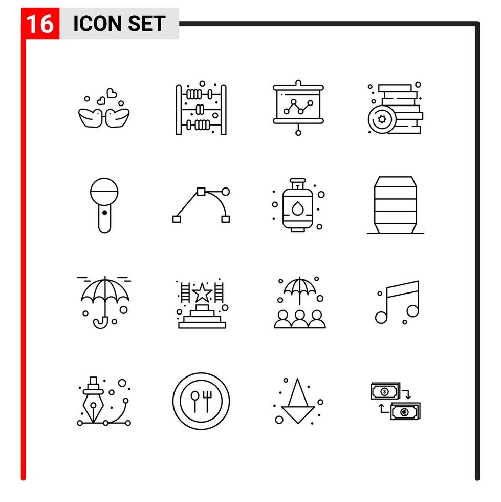 16 íconos generales para diseño de sitios web, impresión y aplicaciones móviles 16 símbolos de contorno signos aislados en fondo blanco paquete de 16 íconos vector