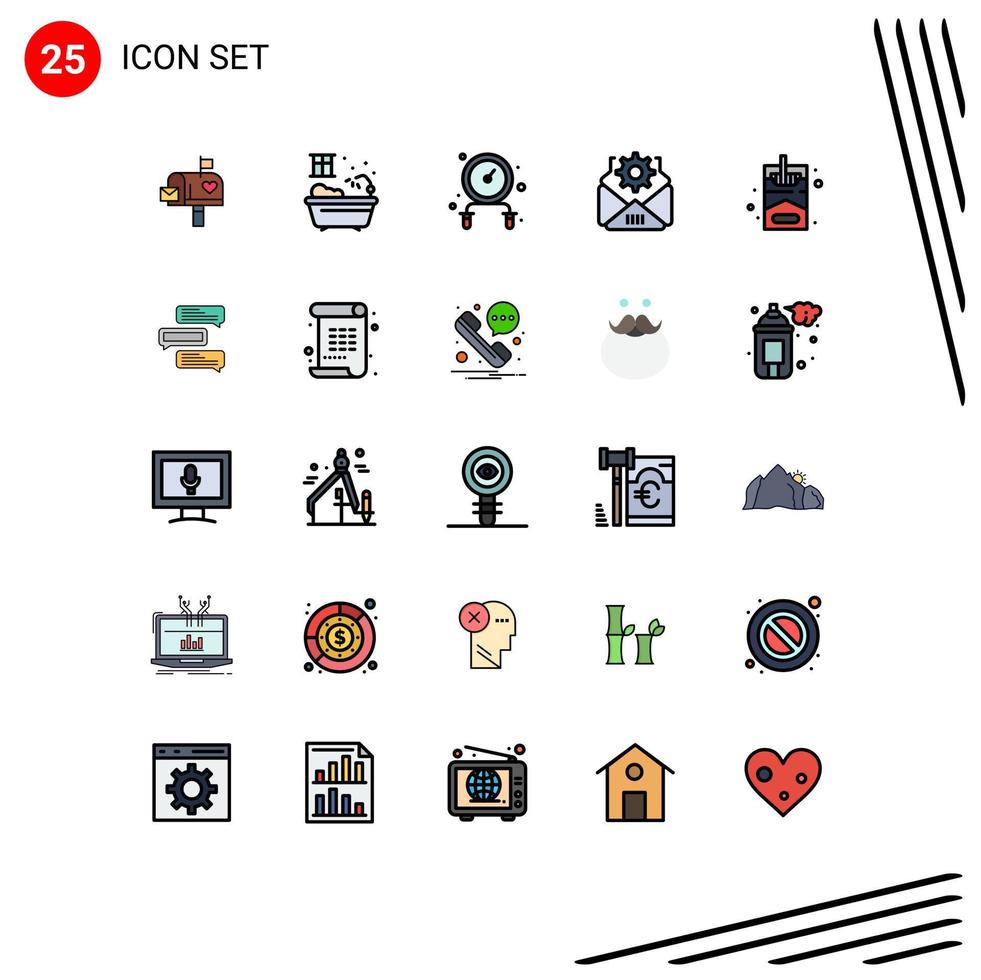 25 Thematic Vector Filled line Flat Colors and Editable Symbols of chat hobbies exercise smoke setting Editable Vector Design Elements