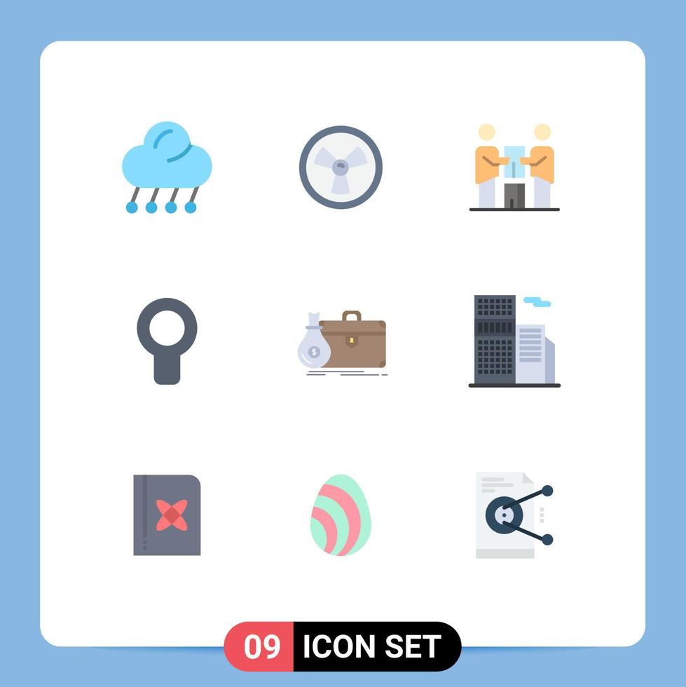 Flat Color Pack of 9 Universal Symbols of briefcase air business cool team Editable Vector Design Elements
