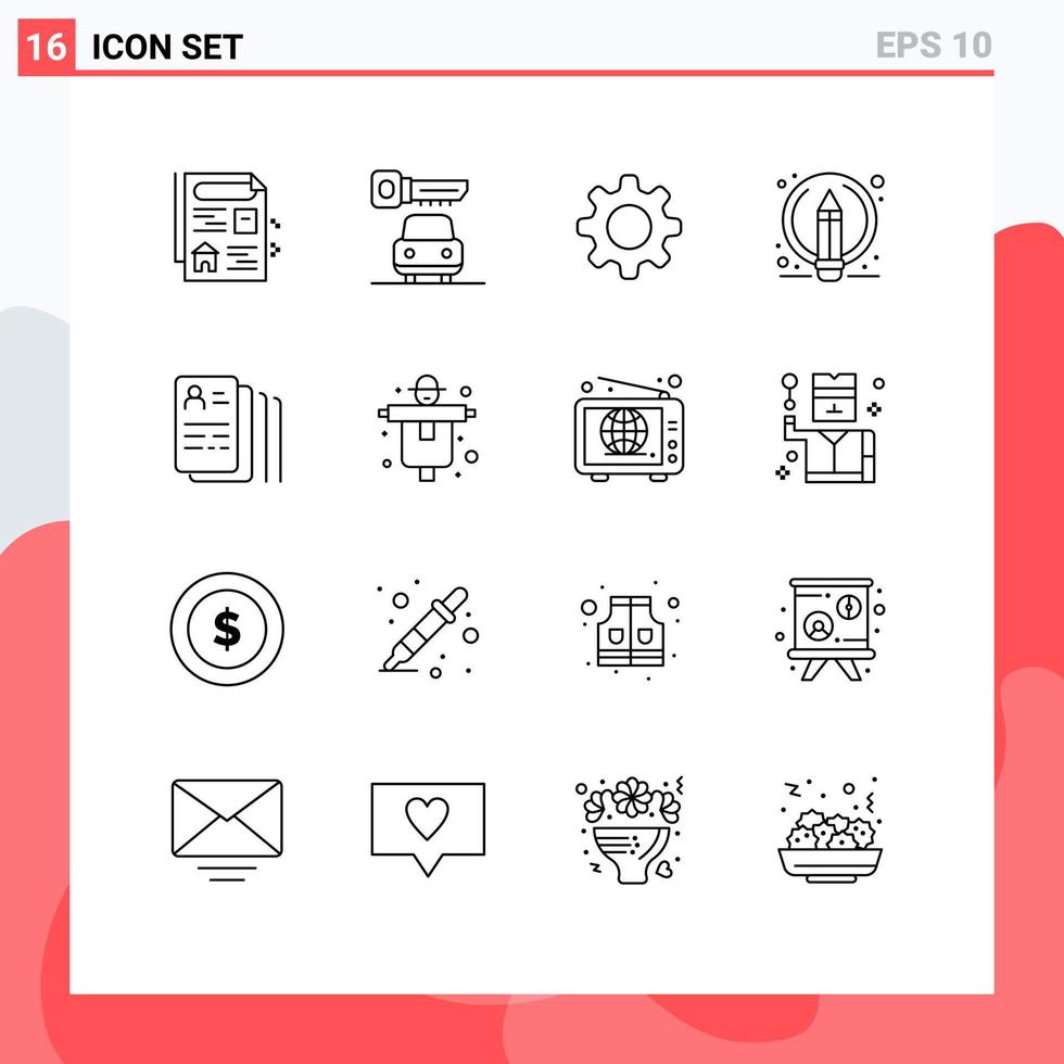 User Interface Pack of 16 Basic Outlines of agriculture job gear find pencil Editable Vector Design Elements