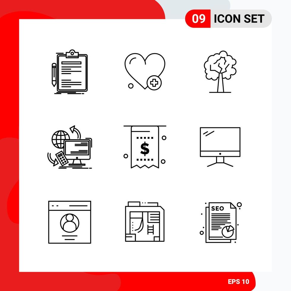 Creative Set of 9 Universal Outline Icons isolated on White Background vector