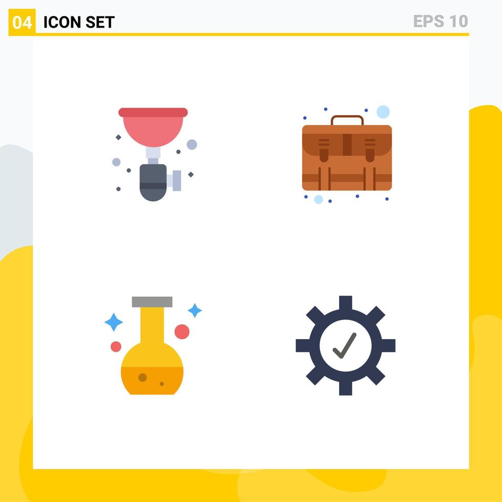4 Thematic Vector Flat Icons and Editable Symbols of pipe payment sink business flask Editable Vector Design Elements