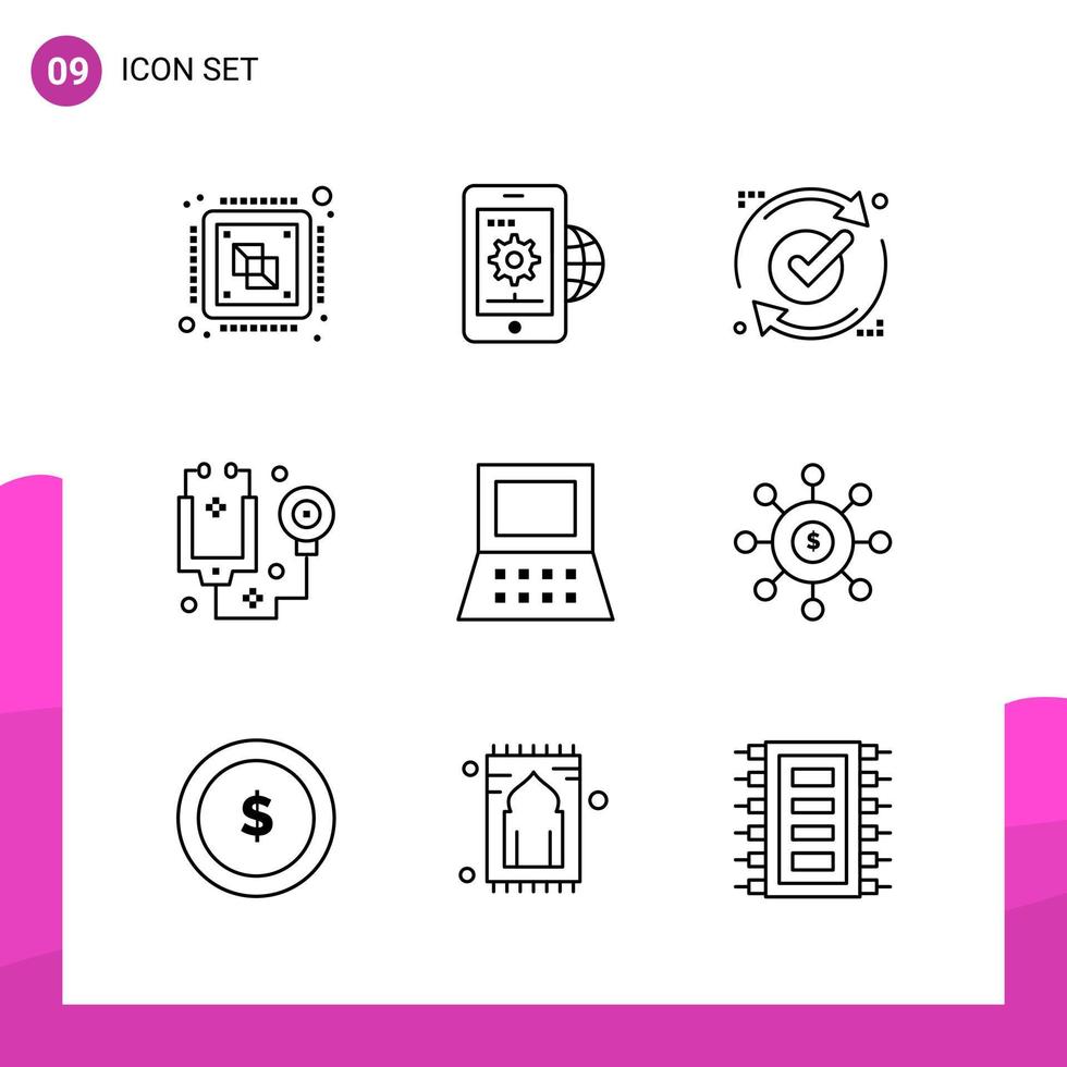 Outline Icon set Pack of 9 Line Icons isolated on White Background for responsive Website Design Print and Mobile Applications vector