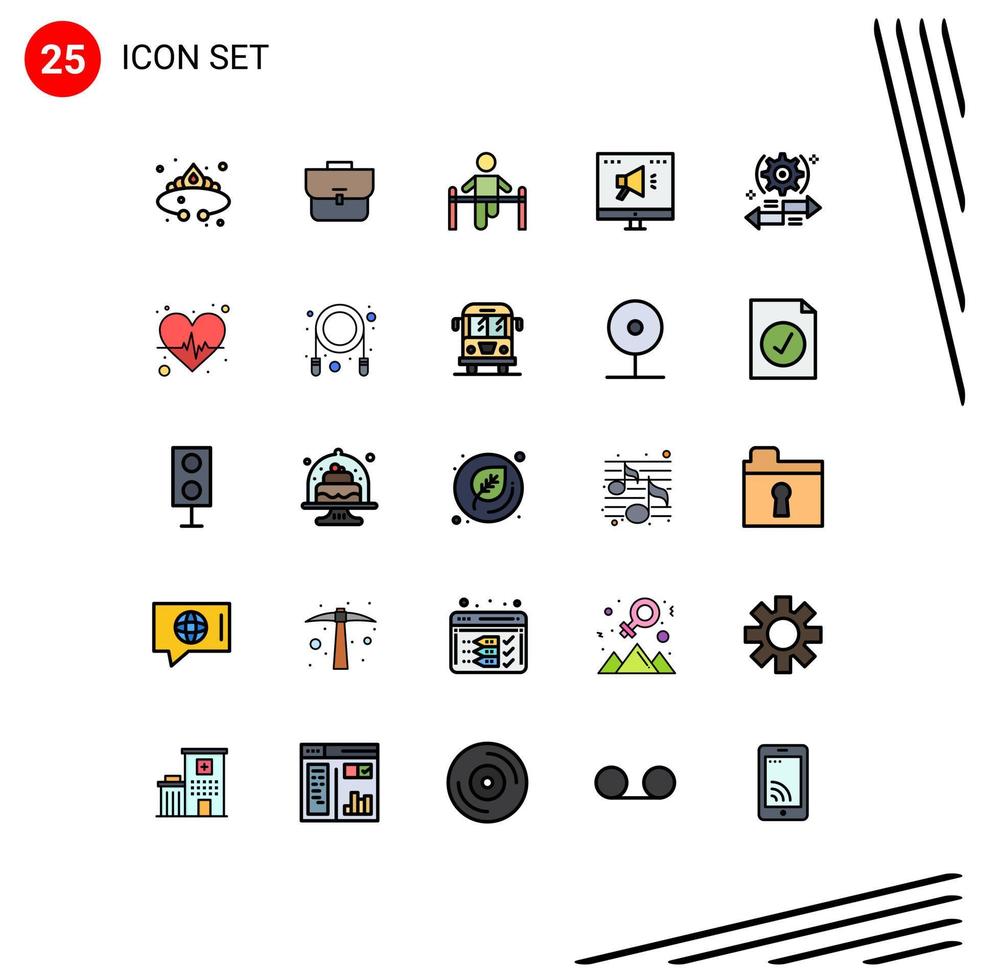 Set of 25 Vector Filled line Flat Colors on Grid for online advertising workbag ad health Editable Vector Design Elements