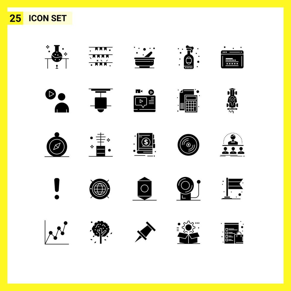 User Interface Pack of 25 Basic Solid Glyphs of night drink ireland wine mortar Editable Vector Design Elements