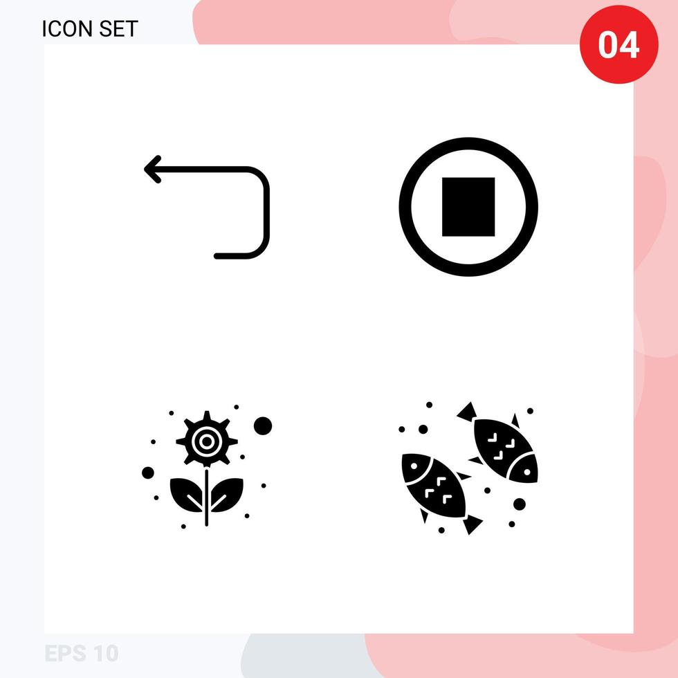 Mobile Interface Solid Glyph Set of 4 Pictograms of arrow plant back stop diet Editable Vector Design Elements