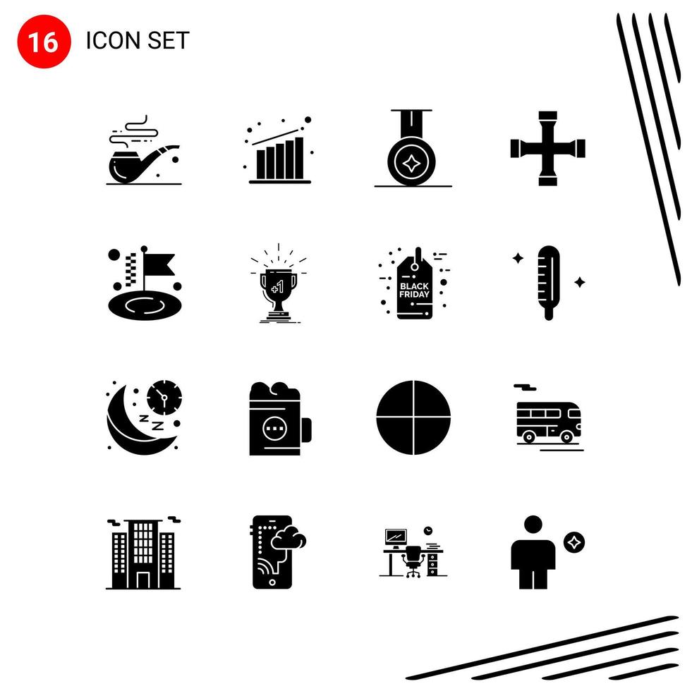 Collection of 16 Vector Icons in solid style Pixle Perfect Glyph Symbols for Web and Mobile Solid Icon Signs on White Background 16 Icons