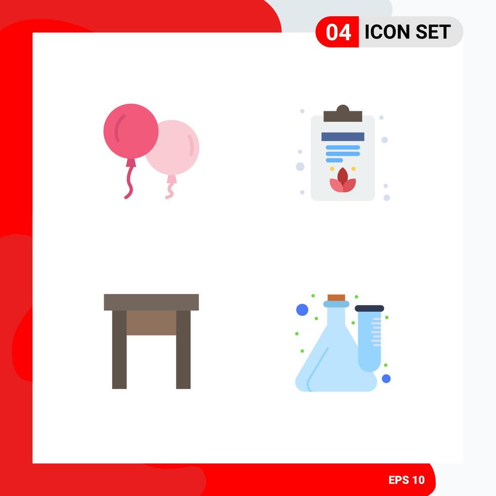 Group of 4 Modern Flat Icons Set for baloons stool clipboard furniture culture Editable Vector Design Elements