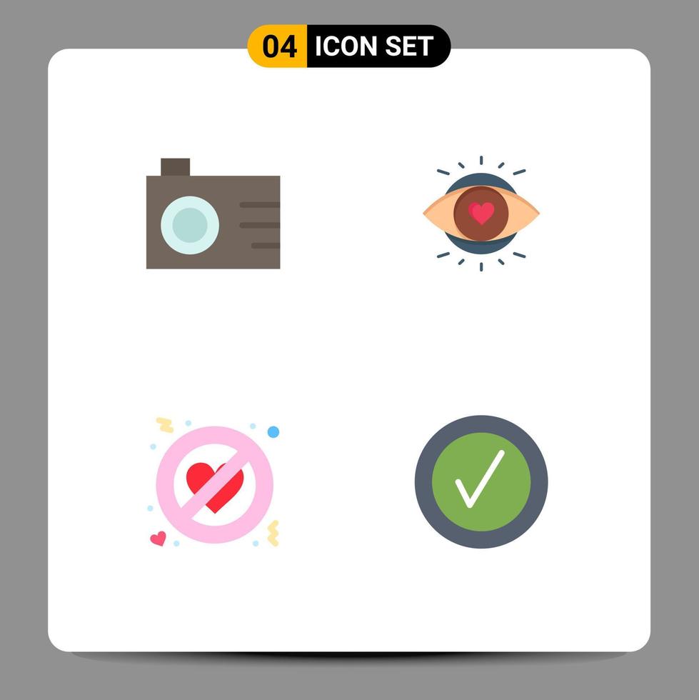paquete de iconos de vector de stock de 4 signos y símbolos de línea para elementos de diseño de vector editables marcados con luz de ojo de romance de cámara