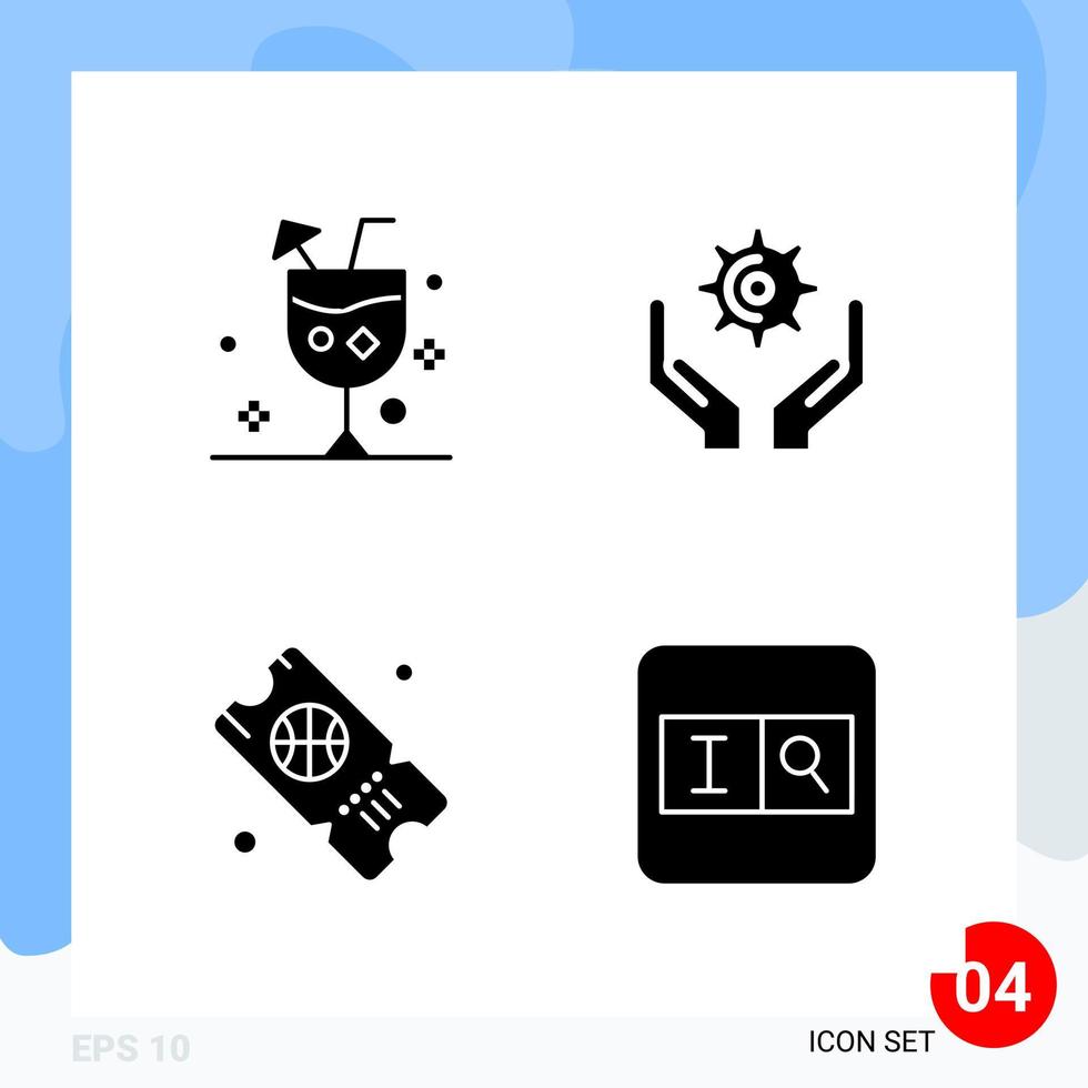 Modern Pack of 4 Icons Solid Glyph Symbols isolated on White Backgound for Website designing vector
