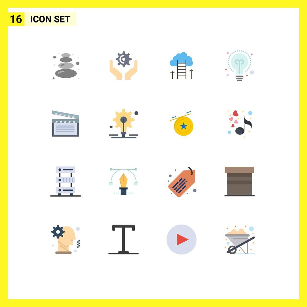 User Interface Pack of 16 Basic Flat Colors of video american career idea bulb Editable Pack of Creative Vector Design Elements