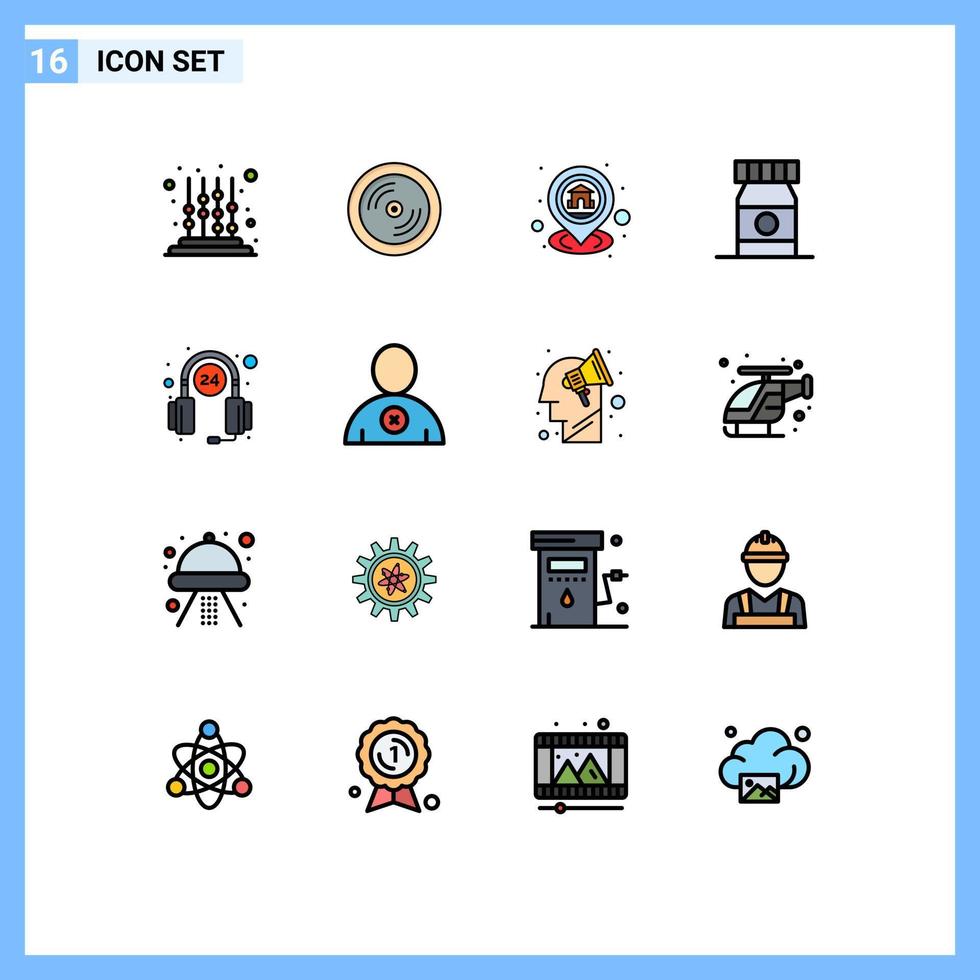 Universal Icon Symbols Group of 16 Modern Flat Color Filled Lines of help medicine gps bottle navigation Editable Creative Vector Design Elements