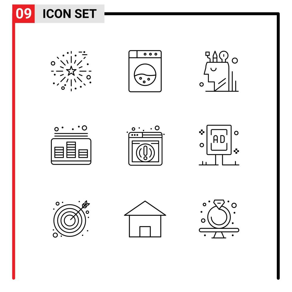 Mobile Interface Outline Set of 9 Pictograms of web sound mind music control Editable Vector Design Elements