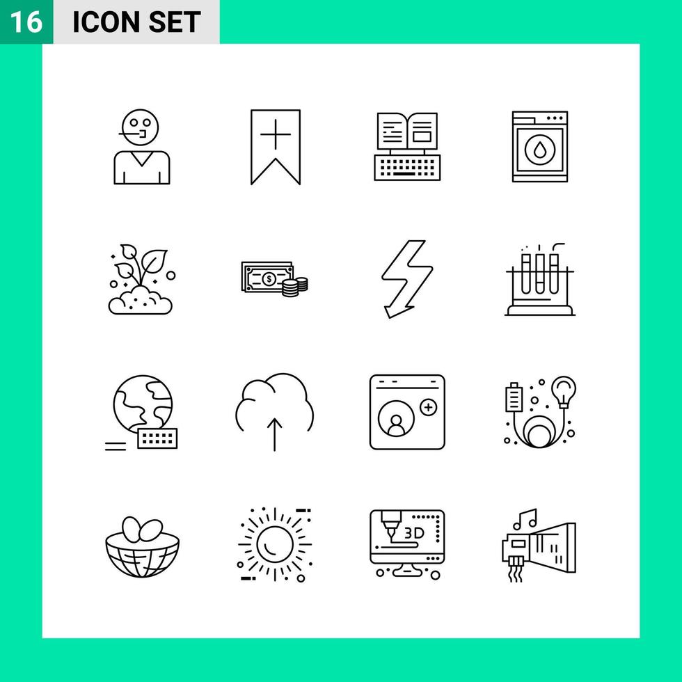 Pack of 16 Line Style Icon Set Outline Symbols for print Creative Signs Isolated on White Background 16 Icon Set vector