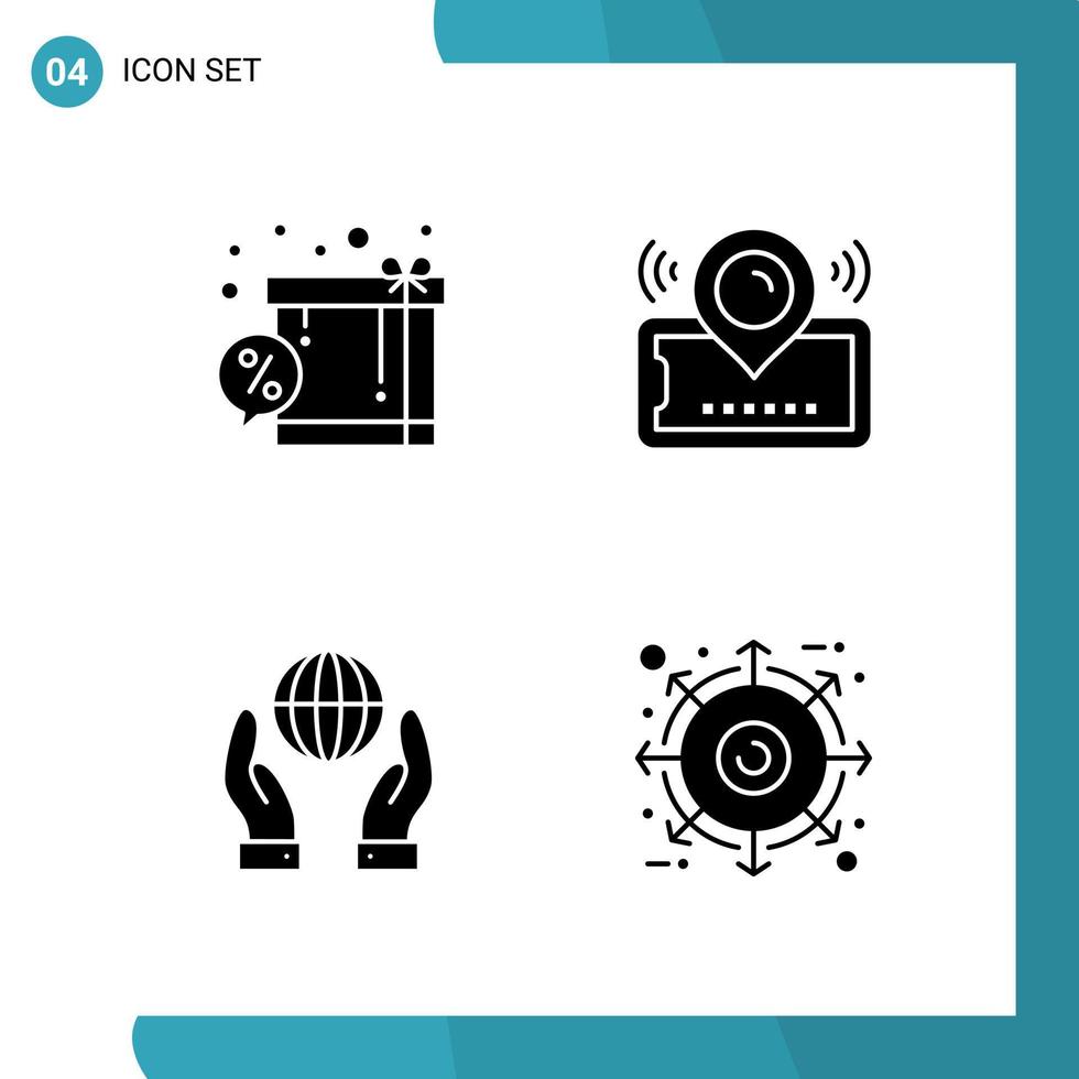 Vector Pack of 4 Glyph Symbols Solid Style Icon Set on White Background for Web and Mobile