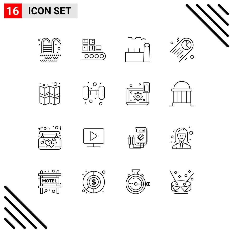 Pictogram Set of 16 Simple Outlines of gps statistics boiler pie steam plant Editable Vector Design Elements