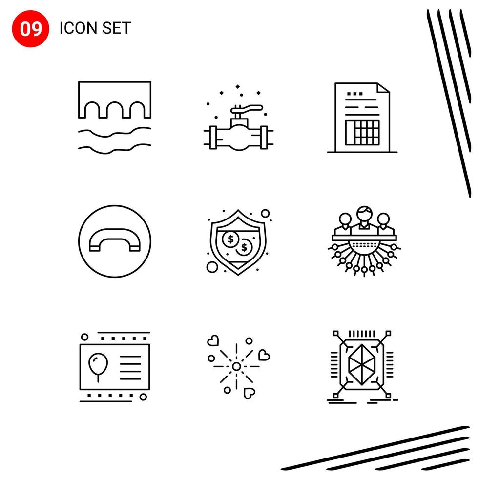 Collection of 9 Vector Icons in Line style Pixle Perfect Outline Symbols for Web and Mobile Line Icon Signs on White Background 9 Icons