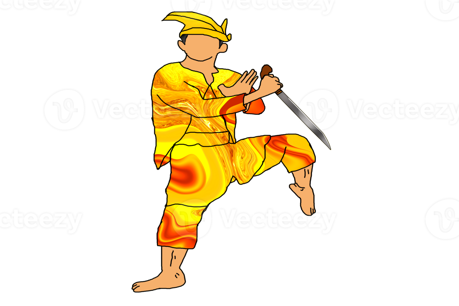 Silat warrior doing step stand one leg with hand hold machete png