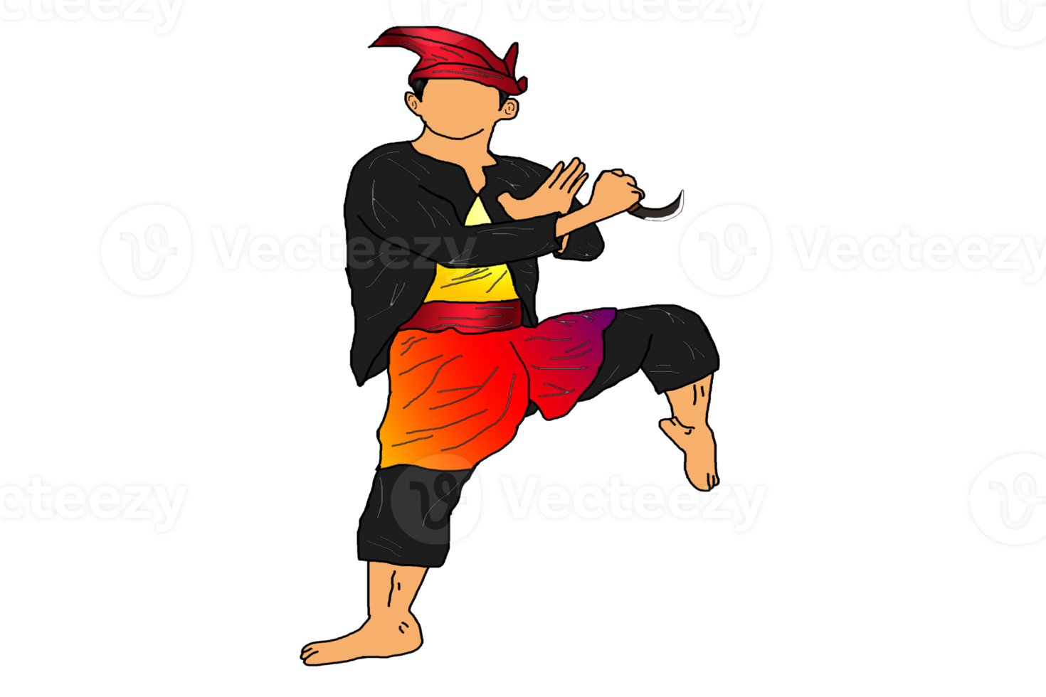 Men posing dance silat stand one leg with hold kerambit png