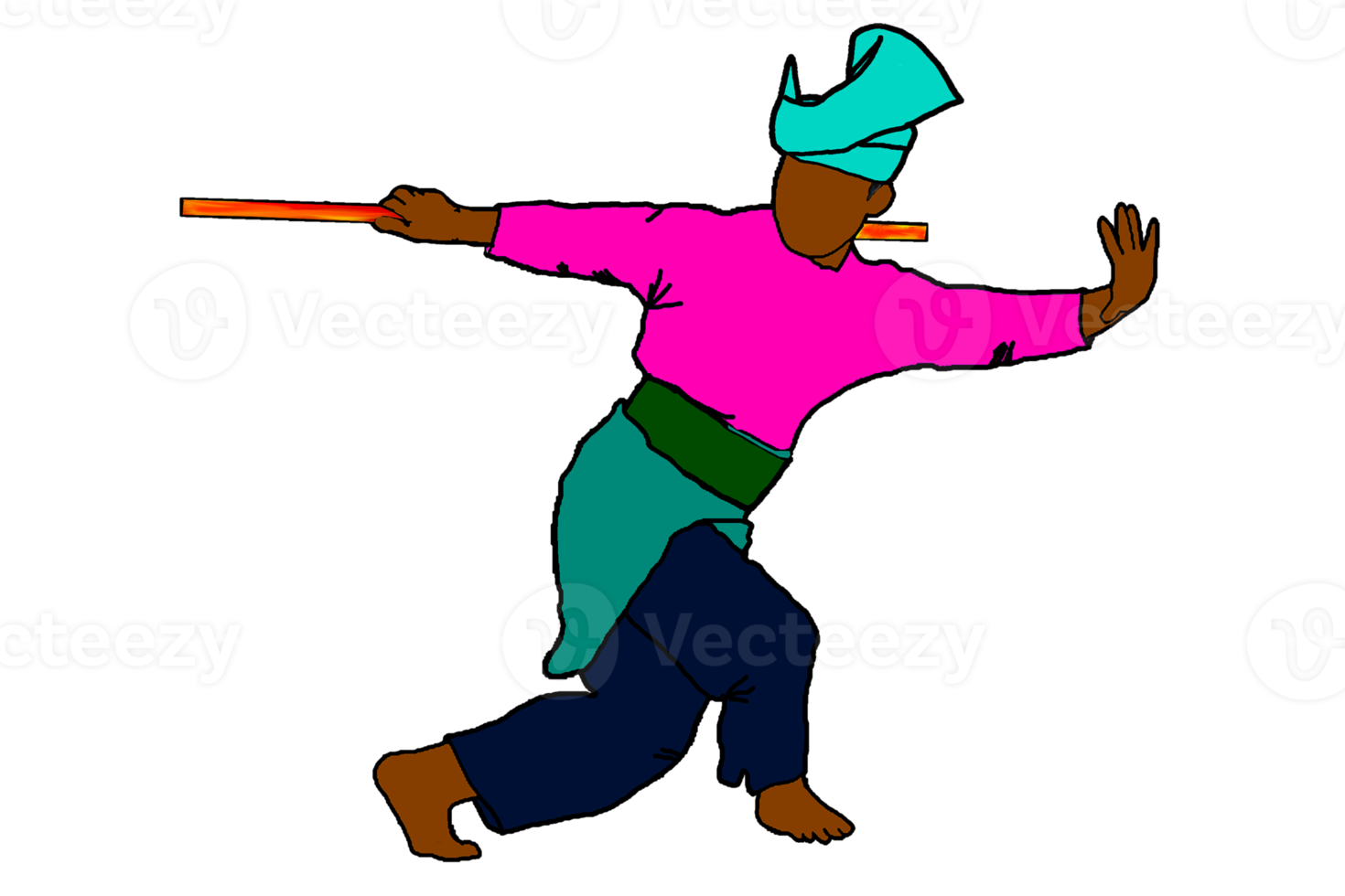 silat warrior doing dance silat with rattan png