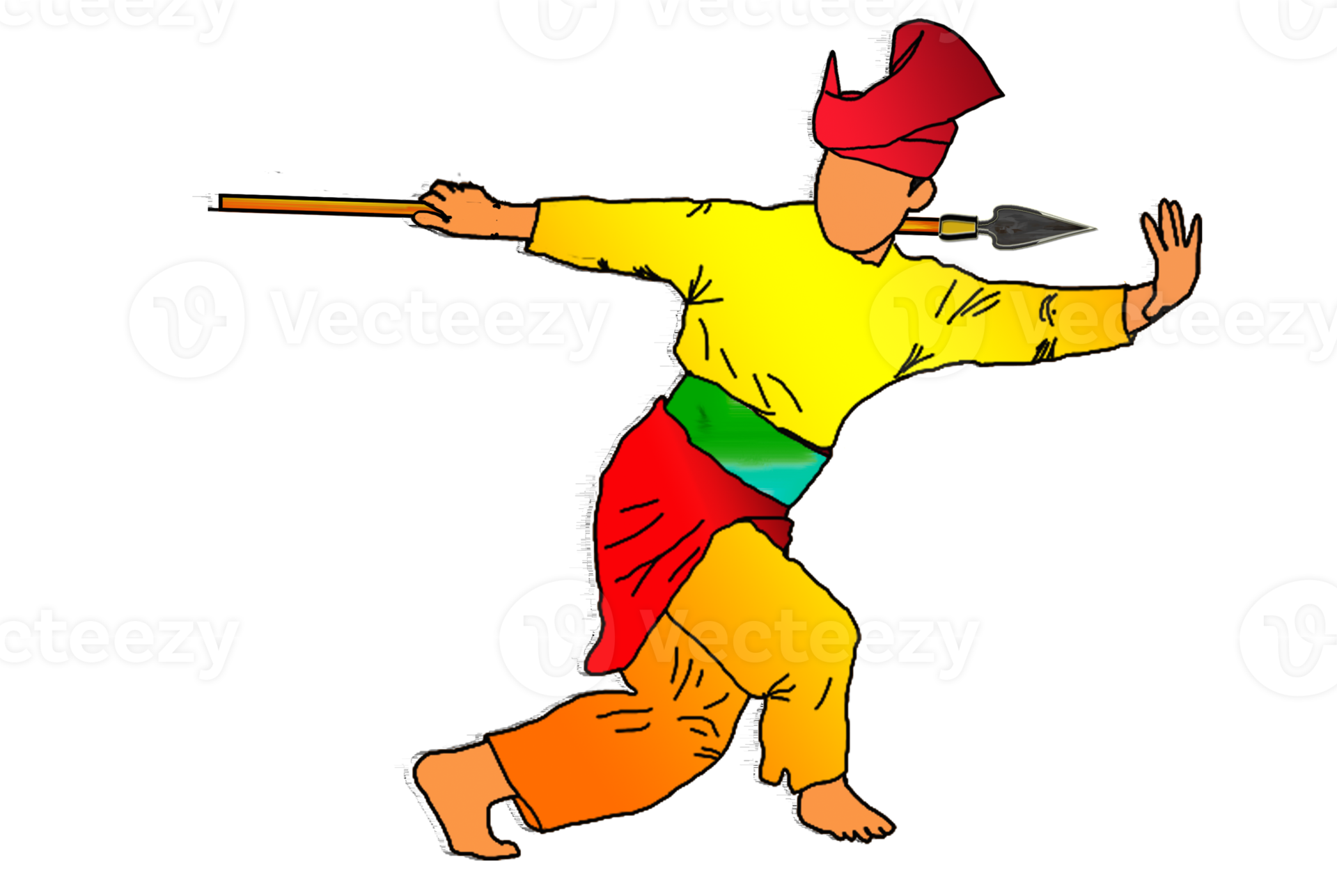 Silat warrior doing dance silat with spear 17891589 PNG