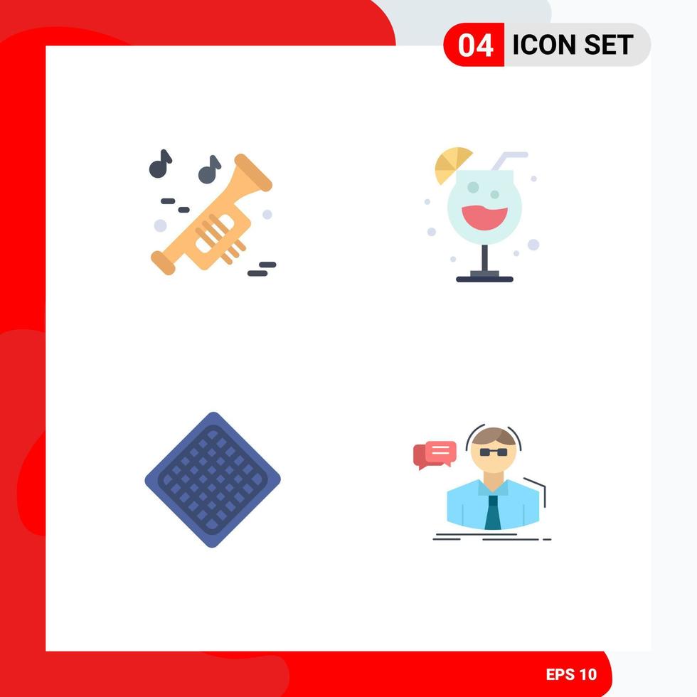 Pack of 4 creative Flat Icons of instrument sweet university drink professor Editable Vector Design Elements