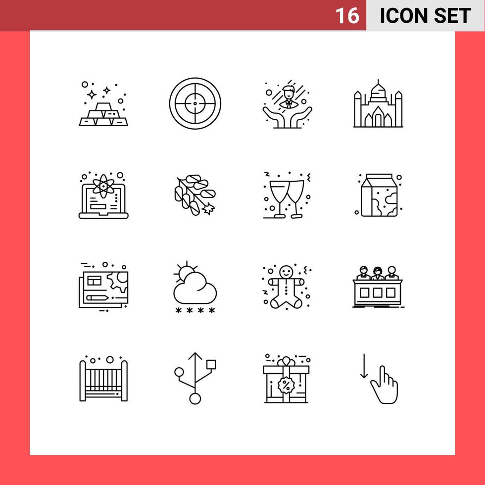 Set of 16 Commercial Outlines pack for science degree customer care computer dhaka Editable Vector Design Elements