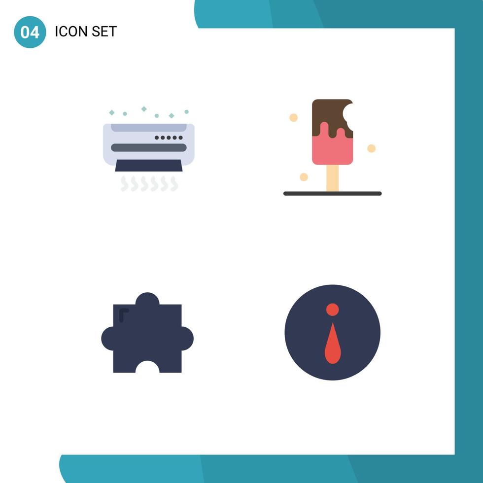 Modern Set of 4 Flat Icons and symbols such as ac extension summer ice cream circle Editable Vector Design Elements