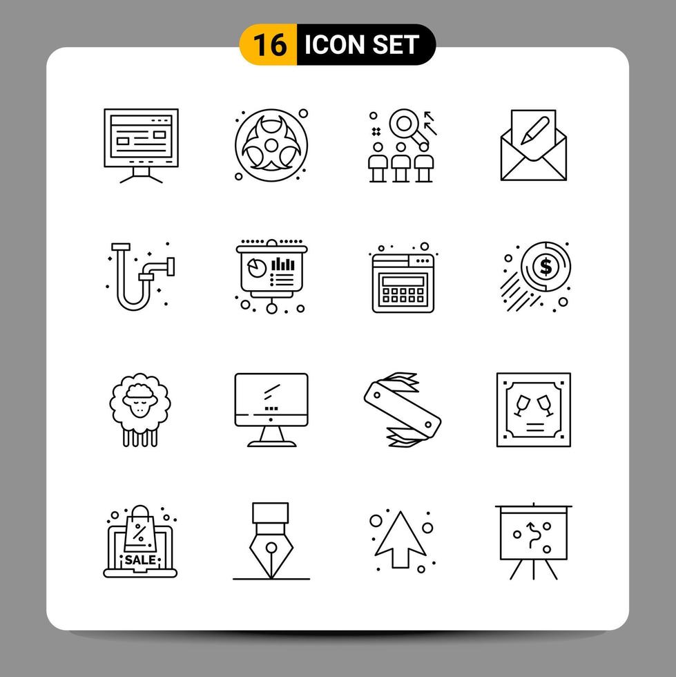 16 Black Icon Pack Outline Symbols Signs for Responsive designs on white background 16 Icons Set vector