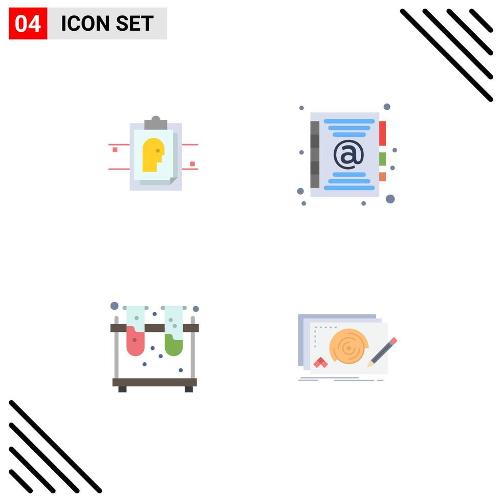 conjunto de 4 iconos planos vectoriales en la cuadrícula para elementos de diseño vectorial editables de nivel de contacto de identificación de usuario de matraz de informe vector