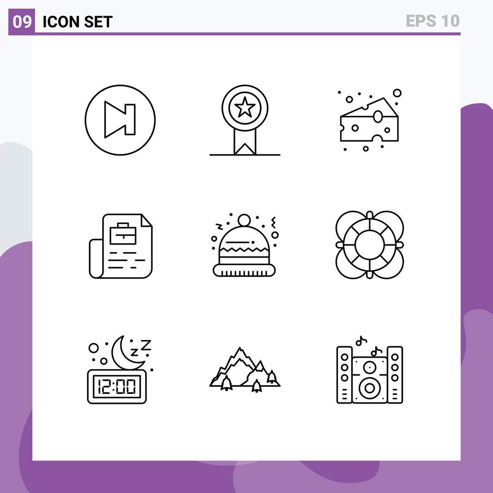 Mobile Interface Outline Set of 9 Pictograms of santa christmas cheeses bag job Editable Vector Design Elements