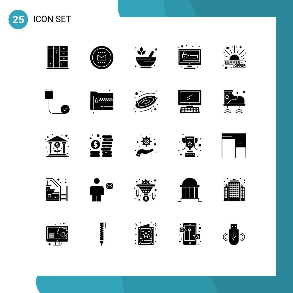 Pictogram Set of 25 Simple Solid Glyphs of offer security mortar account password Editable Vector Design Elements