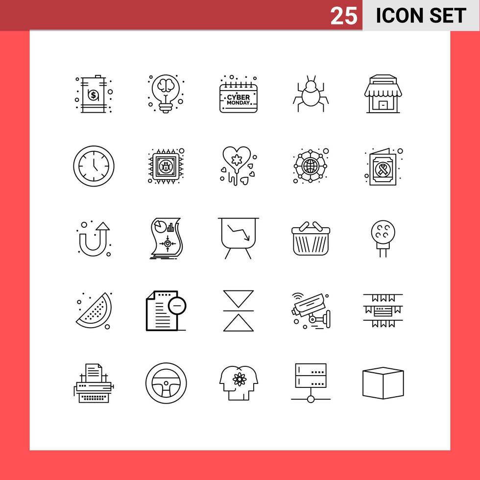 25 Universal Lines Set for Web and Mobile Applications virus bug light sign holding Editable Vector Design Elements