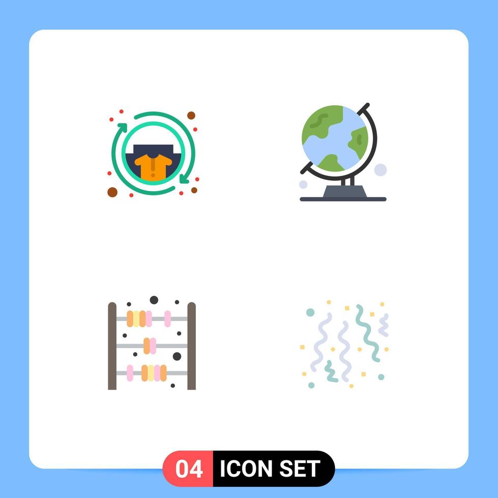 conjunto moderno de 4 iconos y símbolos planos, como elementos de diseño de vectores editables para bebés del mundo de la moda del mundo de la mesa informal