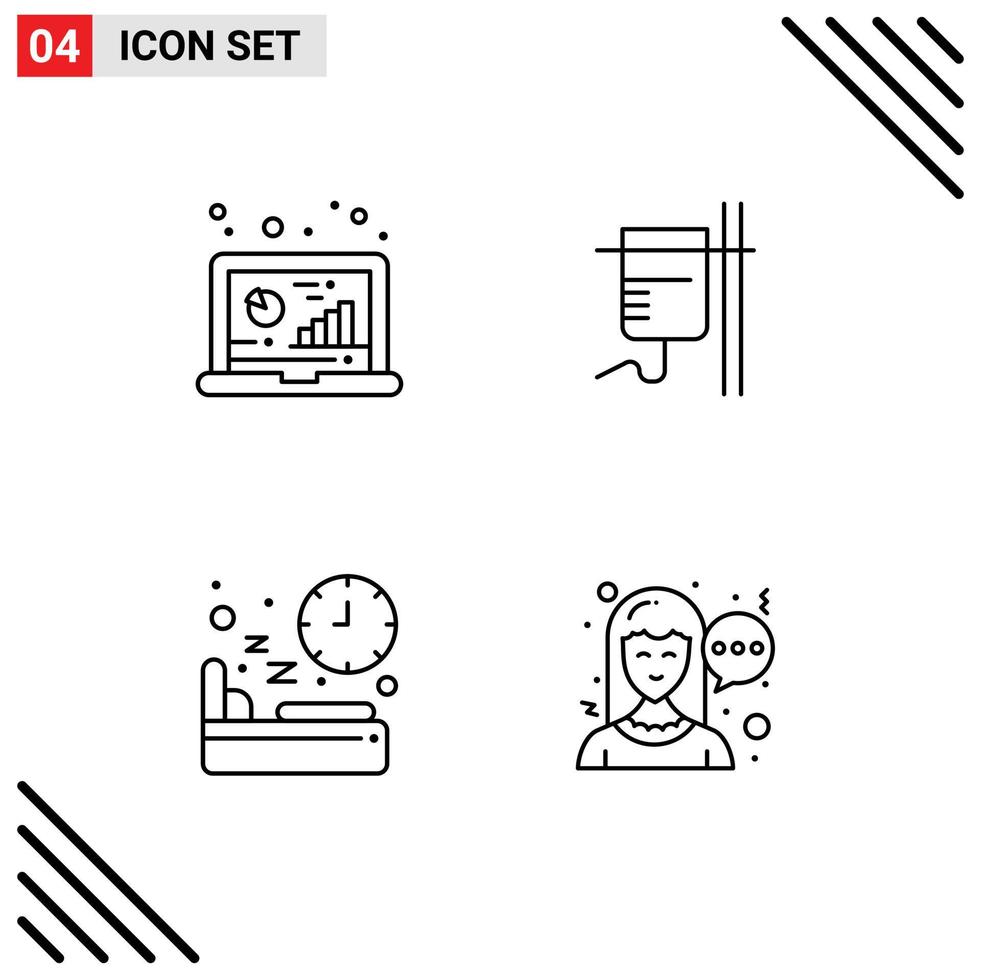 Set of 4 Vector Filledline Flat Colors on Grid for analysis bed data medical nutrition Editable Vector Design Elements