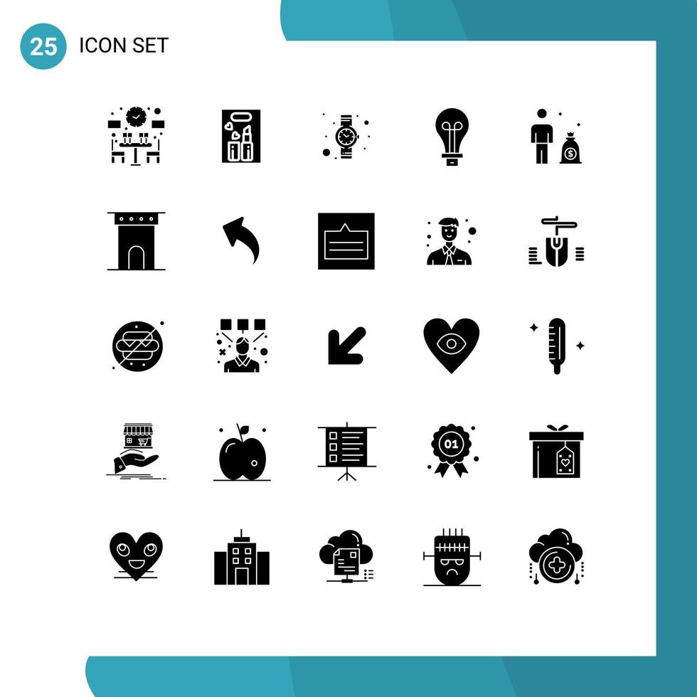 Set of 25 Modern UI Icons Symbols Signs for investor business hand watch light creative Editable Vector Design Elements