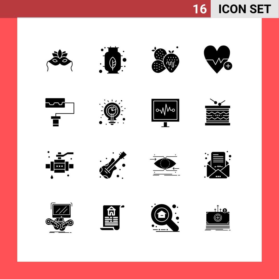 16 Universal Solid Glyphs Set for Web and Mobile Applications planning pattern food plus heart beat Editable Vector Design Elements