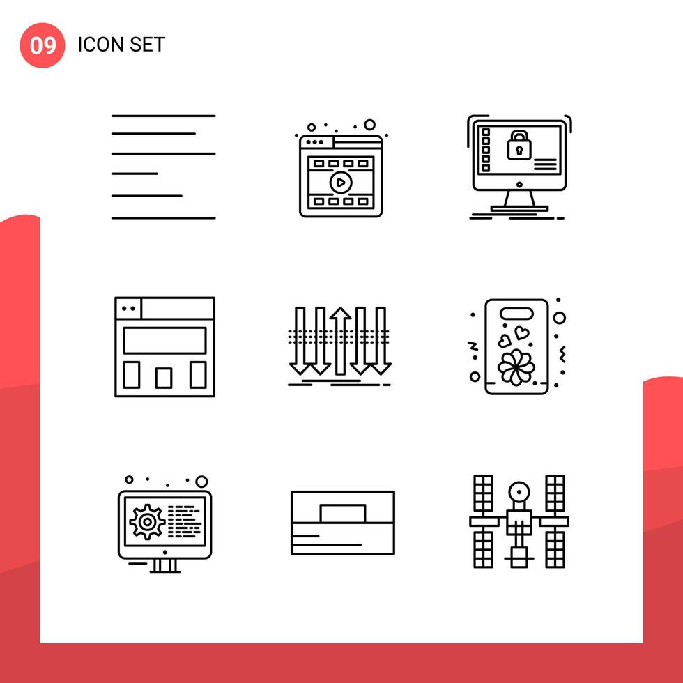 Pack of 9 Universal Outline Icons for Print Media on White Background vector