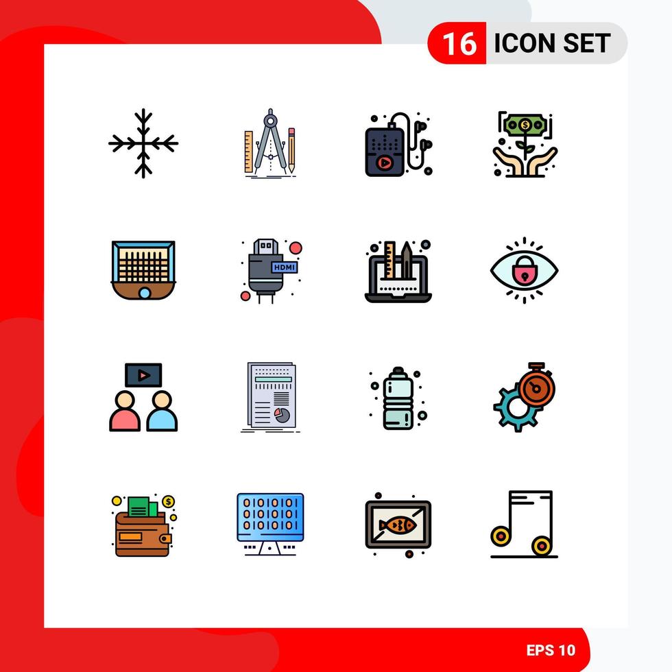 16 Universal Flat Color Filled Line Signs Symbols of gate money hobbies investor growth Editable Creative Vector Design Elements