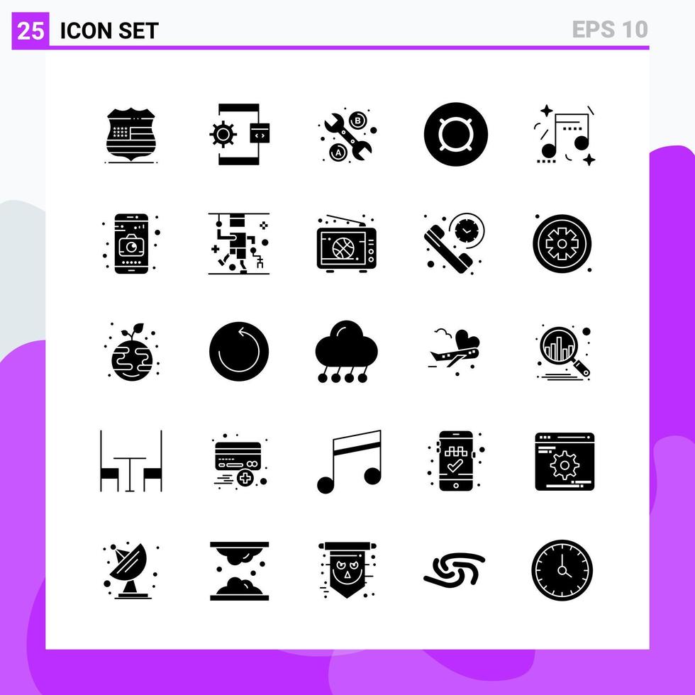 conjunto de 25 iconos en símbolos de glifos creativos de estilo sólido para el diseño de sitios web y aplicaciones móviles signo de icono sólido simple aislado en fondo blanco 25 iconos vector